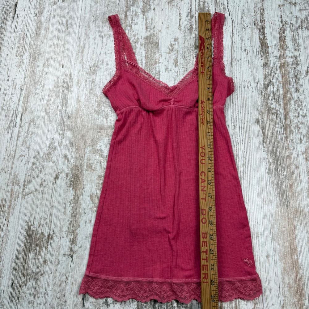 VTG Y2K Abercrombie & Fitch Pink Ribbed Lace Babydoll Cami Top XS Coquette - Picture 8 of 9